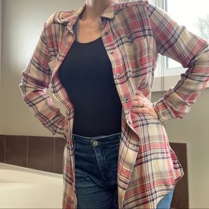 Hinge plaid long button up shirt